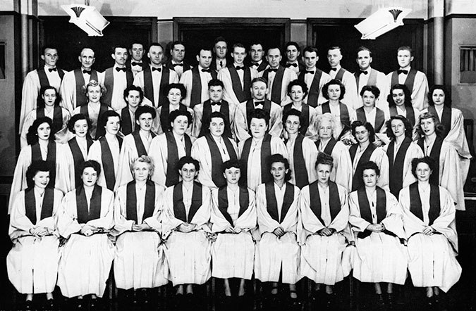 The Zephyr Chorus performed on a local TV show from which they are pictured in the station's studio. Photo courtesy of BRHS archives