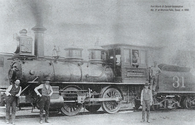 Fort Worth & Denver locomotive No. 31 at Wichita Falls, Texas, in 1890