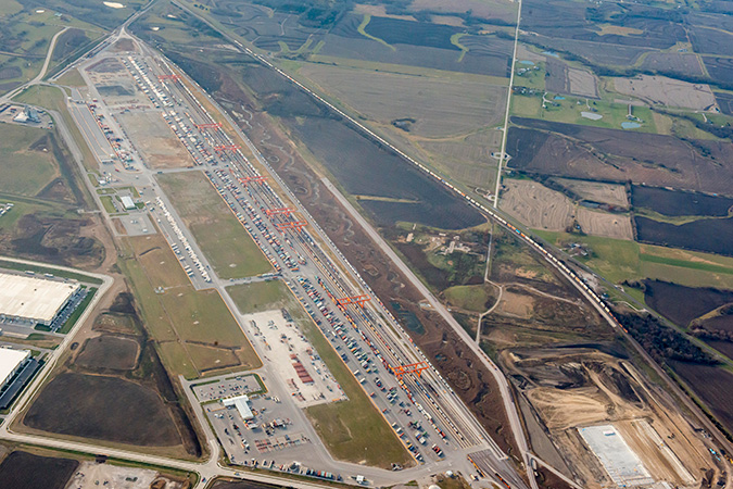 An aerial of Logistics Park Kansas City, one of three on the BNSF network An aerial of Logistics Park Kansas City, one of three on the BNSF network