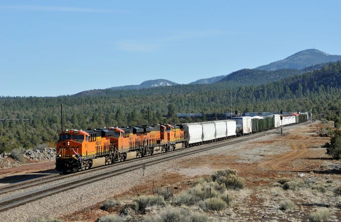 Julien captured a mixed freight train between Seligman and Williams, Arizona. 