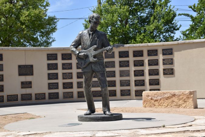 The West Texas Walk of Fame, featuring the Buddy Holly statue. 