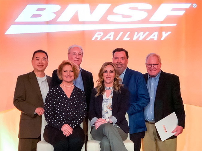 BNSF’s Ombudsman Team (from left to right) back row: Roger Hsieh, Greg Guthrie, Jon Long, Steve Milligan. Front row: Mignon Lambley and Maia LaSalle.  